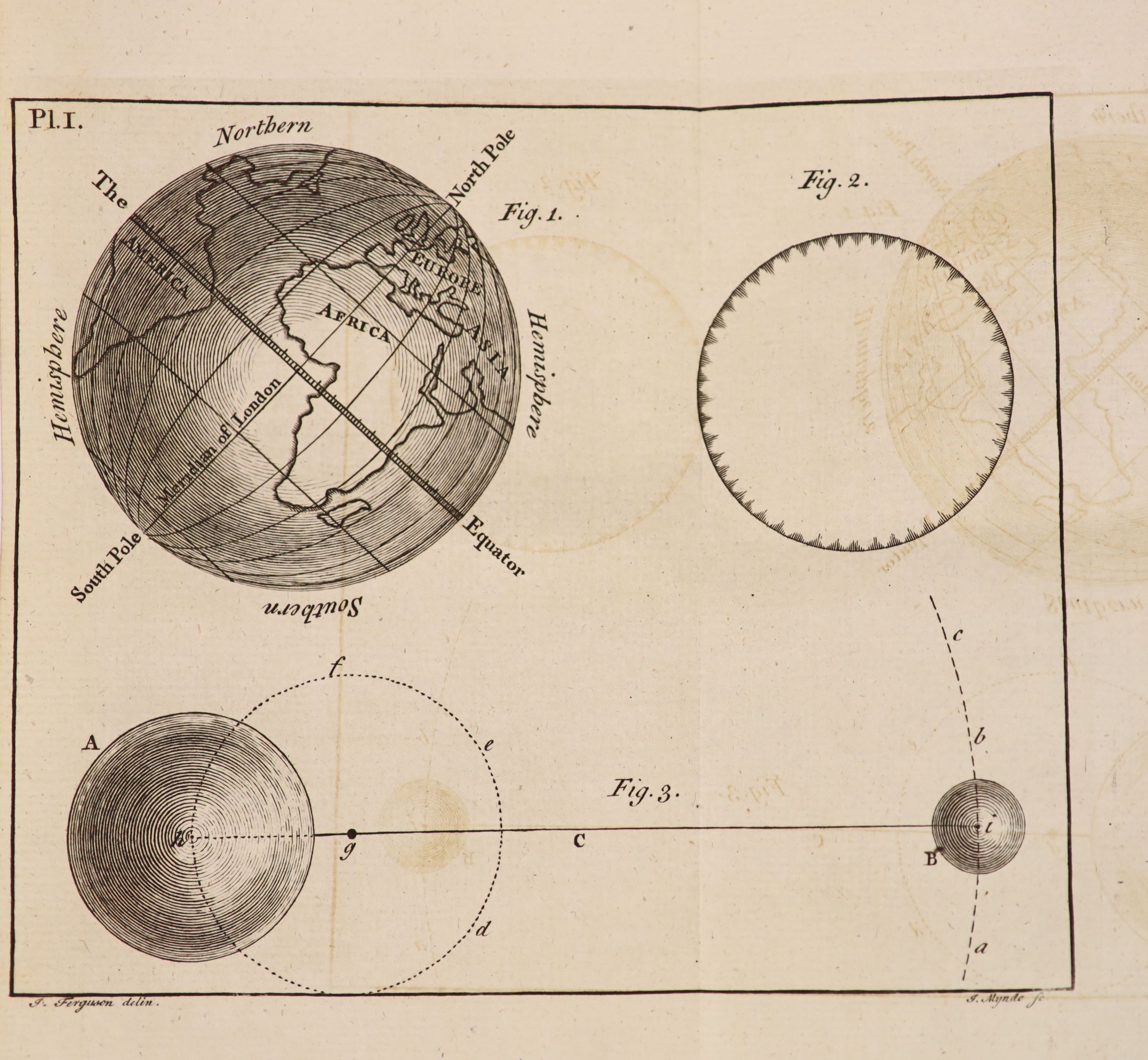 Ferguson, James - An Easy Introduction to Astronomy, for Young Gentlemen and Ladies ... 4th edition, 7 engraved and folded plates, half title; contemp. polished calf, gilt-decorated
